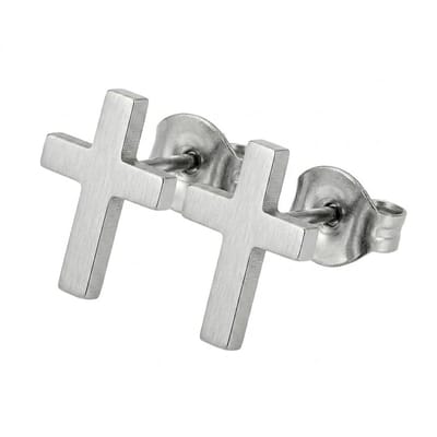 Zilverkleurige oorbellen voor dames en heren – oorknopjes met kruis – minimalistische oorstekers – roestvrij staal – uniseks sieraden