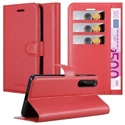 Cadorabo Hoesje geschikt voor Sony Xperia 1 II in KARMIJN ROOD - Beschermhoes met magnetische sluiting, standfunctie en kaartvakje Book Case Cover Etui