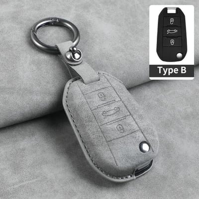 Leren Autoklep Sleutelhoes Cover Voor Peugeot 208 308 408 508 2008 3008 4008 5008 Voor Citroen C3 C4 Cactus C6 C8 Auto Sleutel Shell For Peugeot gray