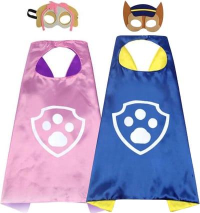 Joya Kids® Set van 2 Chase en Skye Verkleedset | High Way Patrol Cape Chase Skye | Carnavalskleding kinderen | Kostuum | Verkleedpak Kind | Verkleedkleren | Paw Pak Verkleedkleding | Masker en kostuum