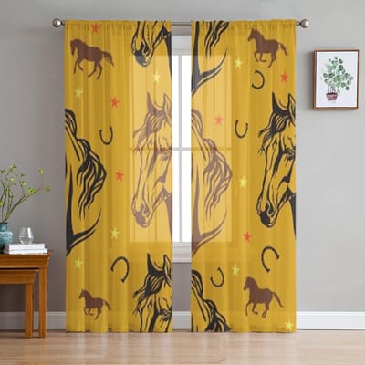 Kleurrijk Met Sterren Paard Tule Gordijnen Voor Woonkamer Transparant Gordijn Slaapkamer Sluier Organza Decoratieve Raambekleding 135W x 114H(cm) beige