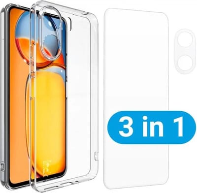 Schokbestendig Doorzichtig Hoesje Geschikt voor Xiaomi Redmi 13C / Poco C65 + 9H Tempered Glass Screen Protector + Camera Protector Transparant | 360° Beschermset