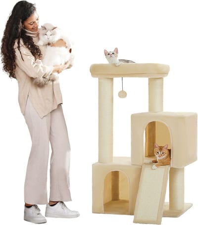 Kattenu KittyKingdom - Stevige krabpaal - Extra Dikke Palen - Grote krabpaal voor zware katten - Beige - Medium versie