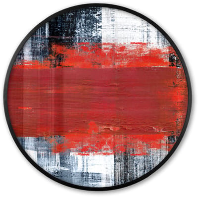 Poster in lijst Rond - Fotolijst 60x60 cm - Posters - Schilderij - Abstract - Rood - Olieverf - Ronde posterlijst zwart - Decoratie - Wanddecoratie woonkamer - Muurdecoratie slaapkamer
