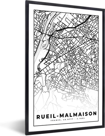 Fotolijst incl. Poster Zwart Wit- Frankrijk - Kaart - Plattegrond - Stadskaart - Rueil-Malmaison - Zwart wit - 40x60 cm - Posterlijst