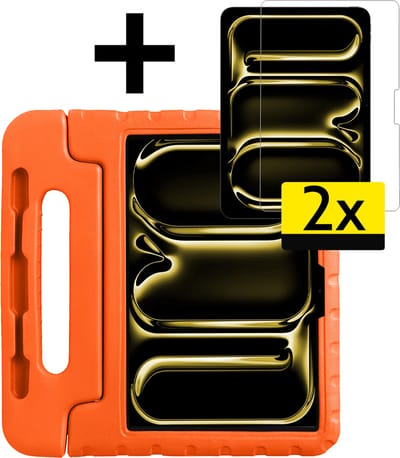 Hoes - Geschikt voor Apple iPad Pro (2024/2025) - 11 inch - Met 2x Screenprotector - Kinderhoes Shockproof Bumper - Kidsproof Case - Tablet Hoesje - Kinder Cover - Oranje