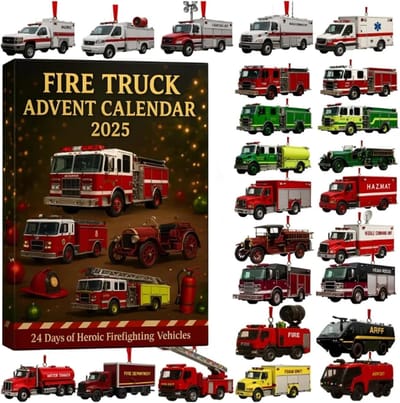 Adventskalender 2025- 2025 Nieuwe aftelblinddoos - 24 dagen aftellen - 24-daagse auto adventskalender-Mini brandweerwagen decoraties - Perfect voor thuis - Holiday cadeau - Feestdecoratie - Kerstversiering
