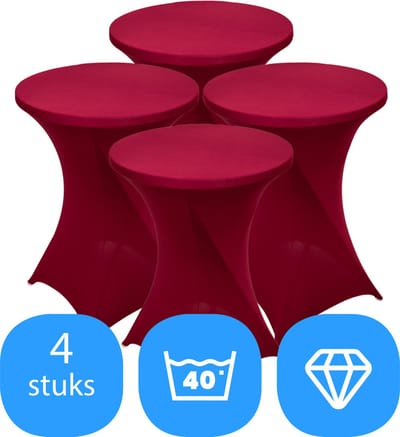 Statafelrok Bordeaux rood x 4 – ∅80-85 x 110 cm – Stretch 4 stuks – Tafelrok voor Statafel – Geschikt voor Horeca Evenementen | Sta Tafel Hoes | Staantafelhoes | Cocktailparty | Trouwerij
