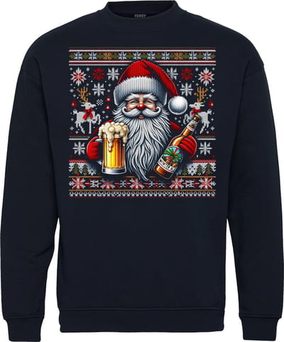 Kersttrui Kerstman met Bier | Foute Kersttrui Dames Heren | Kerstcadeau | Kerstpakket | Navy | maat XS