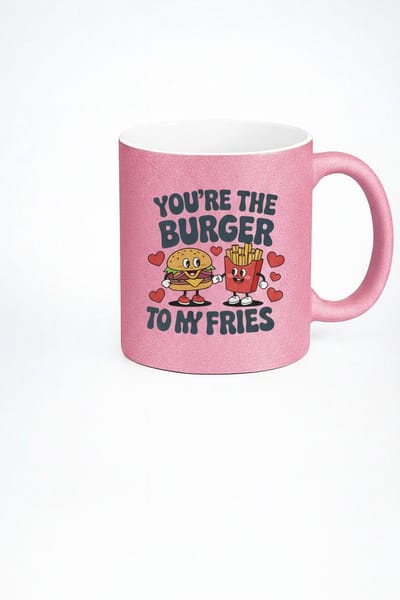 Roze Glitter Mok 'You're The Burger To My Fries' - Hamburger Friet Liefde Beker - Grappig Cadeau