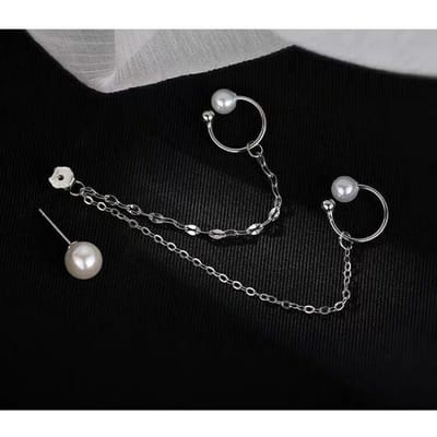 Oorklem Oorbellen met Parels voor Vrouwen Zonder Gepierde Oren Koreaanse Stijl High-end Oorbellen Niche Oorbotje Klem Oorbellen gray