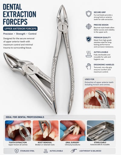 Belux Surgical Instruments / Dental Worteltang Wortelresten Bovenkaak - 18 cm-Parmly Alveolaire Amerikaanse Patroon Tandextractietang - Bovenste Pre Molaar