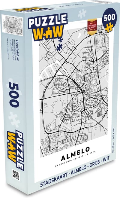 Puzzel Stadskaart - Almelo - Grijs - Wit - Legpuzzel - Puzzel 500 stukjes - Plattegrond