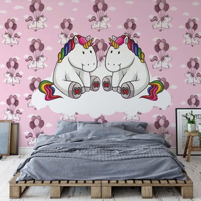 Fotobehang - Vlies Behang - Unicorns op een Wolk - 416 x 290 cm