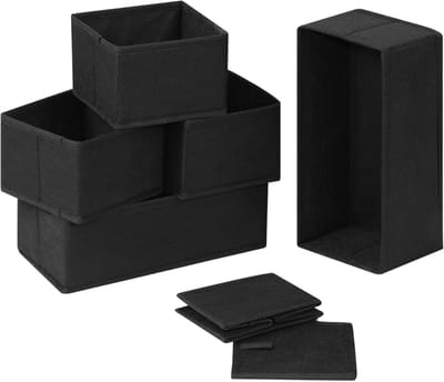 Famanu - Stoffen lade organizer set van 6 zwart, opvouwbare opbergmanden voor, ondergoed en sokken, lade verdeler opbergbox