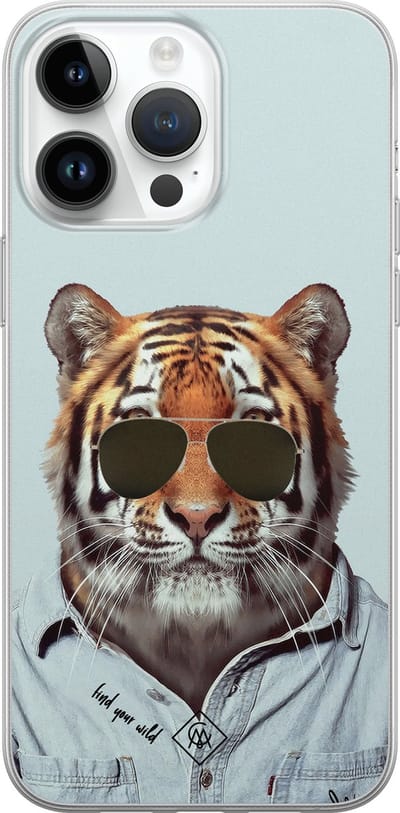 Casimoda® hoesje - Geschikt voor iPhone 14 Pro Max - Tijger Wild - Siliconen/TPU telefoonhoesje - Backcover - Tijger - Blauw