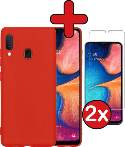 Hoesje - Met 2x Screenprotector - Geschikt voor Samsung Galaxy A20e - Sterk & Shockproof - Telefoon Hoes - Back Cover - Siliconen Case - Telefoonhoes - Rood