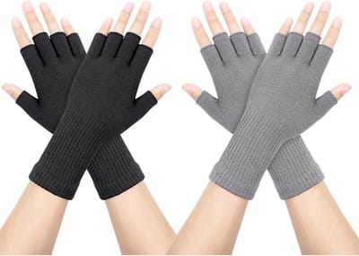 Unisex Vingerloze Handschoenen voor Winter - Rekbare Halve Vinger Gebreide Handschoenen in Grijs en Zwart, Ideaal voor Activiteiten Buiten