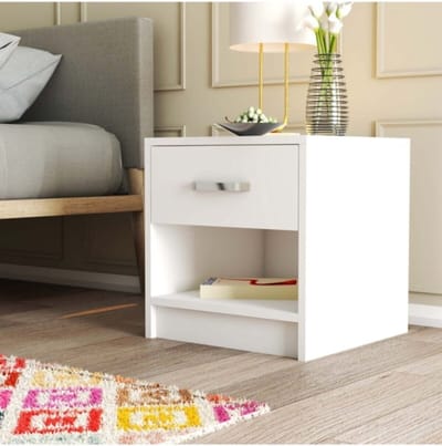 Mezza Home - Flora 17-02 - Nachtkastje met enkele lade - Wit - Slaapkamerbijzettafel - Houten nachtkastje - Eenvoudige installatie