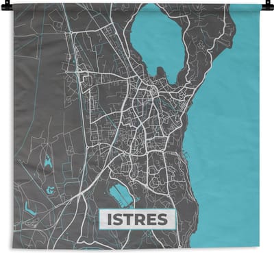 Wandkleed - Wanddoek - Frankrijk - Istres - Plattegrond - Kaart - Stadskaart - 180x180 cm - Wandtapijt