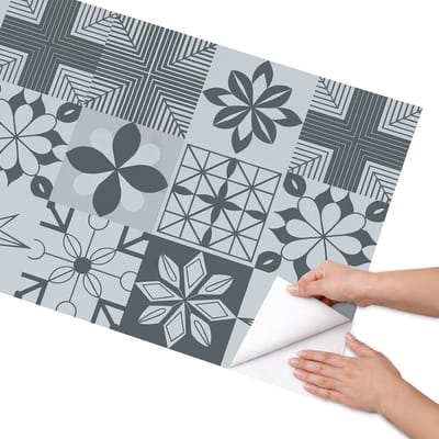 Coloray Meubel Wrap Folie - Grijs Meubelfolie - 65x130 cm - Decoratiefolie Veel tegels - Meubel Wrap Folie - Geometrische Meubelfolie - Plakfolie Meubels - Keuken decoratie - Geometrie