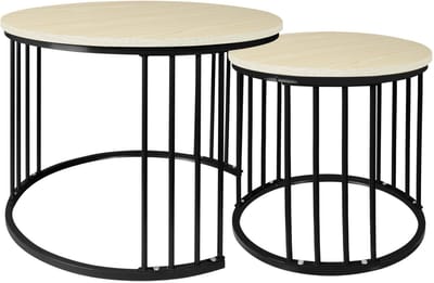 PIPIPOXER-Salontafel Set Rond -banktafel voor woonkamer, Tafelset - Grote Tafel 60x45cm, Kleine Tafel 40x38cm - Hout