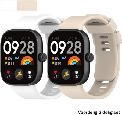 Stravo 2-Pack Smartwatch bandjes – Comfortabele Siliconen bandje met Druksluiting – Geschikt voor Redmi Watch 4 / 5 / 6, Xiaomi Smart band 8 Pro (Xiaomi Mi band 8 Pro) / Xiaomi Smart band 9 Pro (Xiaomi Mi band 9 Pro) – Starlight + Wit