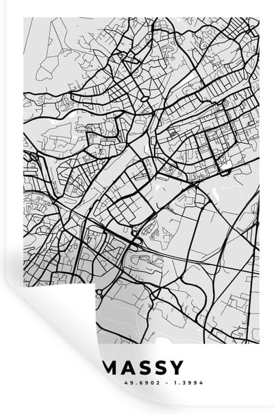 Muurstickers - Sticker Folie - Plattegrond – Massy – Stadskaart – Kaart – Frankrijk - 20x30 cm - Plakfolie - Muurstickers Kinderkamer - Zelfklevend Behang - Zelfklevend behangpapier - Stickerfolie