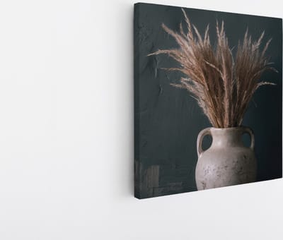 Saammp Canvas Schilderij - Pluimen in een vaas - Bloemen - Botanisch - 20x20 - Foto op canvas - Wanddecoratie - Muurdecoratie Woonkamer - Kantoor Decoratie