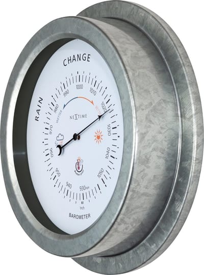 NeXtime Orchidee – Barometer – 22 cm – Metaal – Gegalvaniseerd Zilver – Weerbestendig