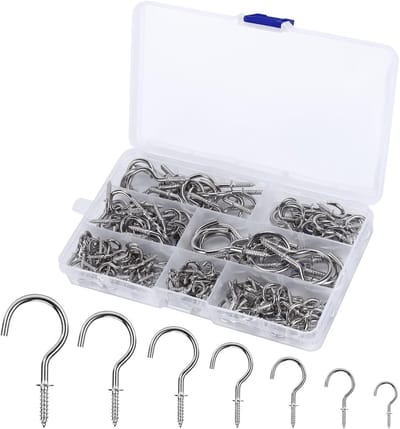 Set van 160 Schroefhaken in 7 Maten, Inclusief Houten Draad, Voor Plafondbevestiging en Decoratie