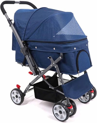 Huisdier Kinderwagen - Hondenbuggy - Comfortabel Reizen - Schokabsorberende Wielen - Tot 16 kg - Blauw