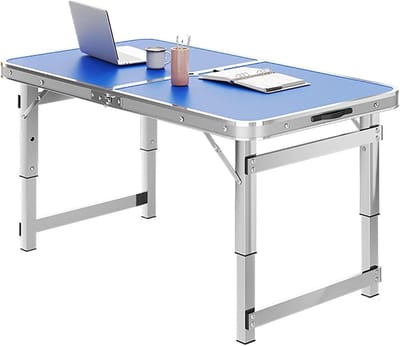 Opvouwbare Camping Tafel - Schraagtafel Werktafel - Buiten Koken - Verstelbare Hoogte - 180 cm - Blauw