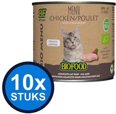 10x Biofood - Organic Kip Menu Blik - Kattenvoer Natvoer - 200g