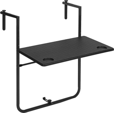 CYRO - Balkontafel Hangend - Balkonbar - Balkon Tafeltje - Balkon Wandtafel - Inklapbaar - 100x30x80 cm - Hout en Staal - Zwart
