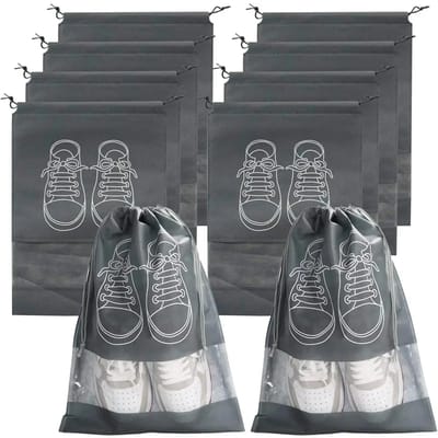 10 stuks Schoenen Opbergorganizer Tassen Non-woven Reis Draagbare Kledingkast Tas Waterdichte Zak Kleding Transparante Hangtas 27x36cm gray