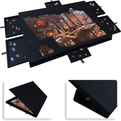 Puzzelbord Opvouwbaar - Kanteltafel Vilt - Puzzels Maken - Met 6 Laden - Tot 1000 Stukjes - Zwart