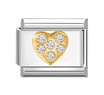 Quiges - Schakel - Bedel - 9mm - charms - gouden hart - zirkonia - Geschikt voor - armband - Schakelarmband - italy bedels armband