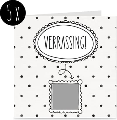 5x Kraskaart | VERRASSING | kaart met krassticker | voor zwanger / trouwen / gender reveal / cadeau
