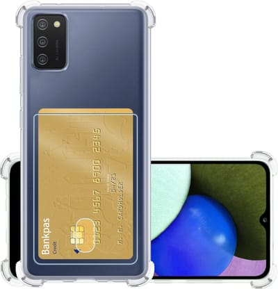 Hoesje - Geschikt voor Samsung Galaxy A02s - Met Pashouder en Kaarthouder - Telefoon Hoes Shockproof - Siliconen Case - Back Cover - Shock Proof - Pasjes Houder - Transparant