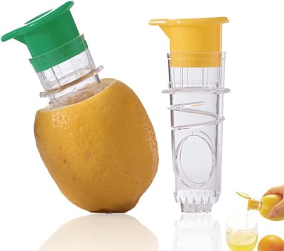 Citroenpers - Handmatige citruspers met schroefdop en ingebouwd filter voor het persen van citroen-/limoensap, het maken van cocktails, draagbare handpers (2-delige set, geel + groen)