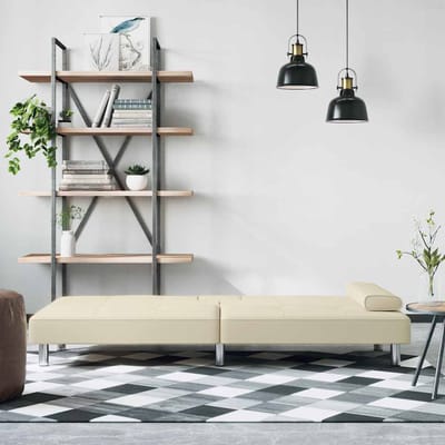 vidaXL - Slaapbank - met - bekerhouders - kunstleer - crèmekleurig