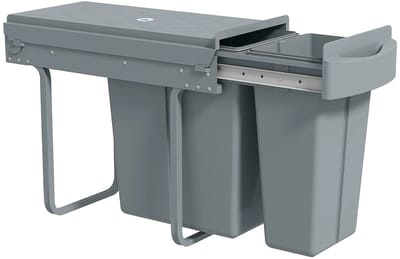 Allero Prullenbak - Inbouw Prullenbak - Inbouw Afvalemmer - Grijs - 20 Liter - 10 Liter - 2 Compartimenten - Kunststof - Uitschuif