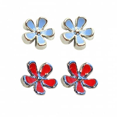 2 paar- Allergievrij -oorbellen- blauw -rood- bloem- Charme Bijoux