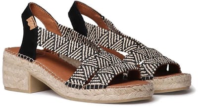 Dames espadrille met brede hak en tweekleurig elastiek | DALYN