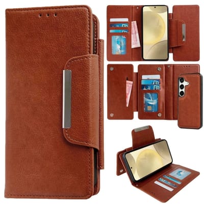 Voor Samsung Galaxy S24+ 5G multifunctionele 7-kaart portemonnee lederen telefoonhoes (bruin)