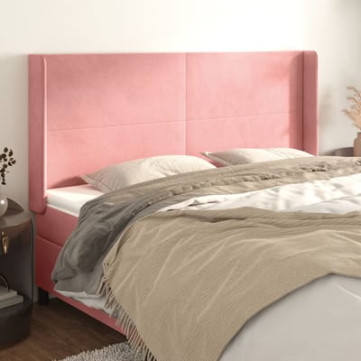 vidaXL - Hoofdbord - met - randen - 163x16x118/128 - cm - fluweel - roze