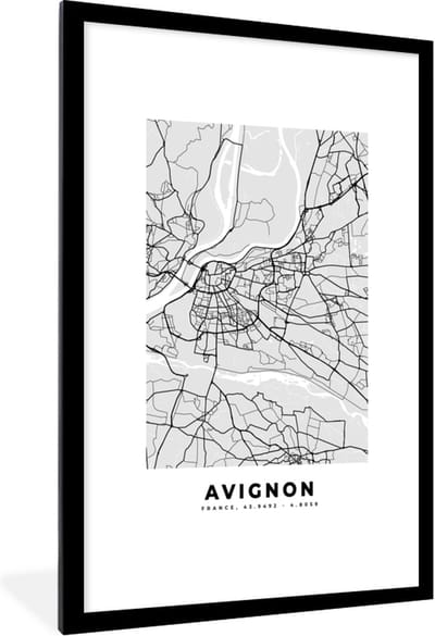 Fotolijst incl. Poster - Frankrijk - Plattegrond - Kaart - Avignon - Stadskaart - 80x120 cm - Posterlijst