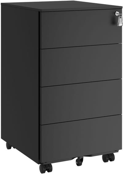 Bureaulades Met Slot - zwart - Bureau - Bureau Met Lades - Bureaus - Ladeblok Op Wieltjes - 4 Lades - Opbergbox - Ladekast - Lade Organizer - Laden