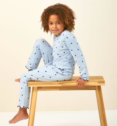 Little Label - pyjama meisjes lichtblauw hartjes - 2Y/86-92 - Zachte BIO Katoen